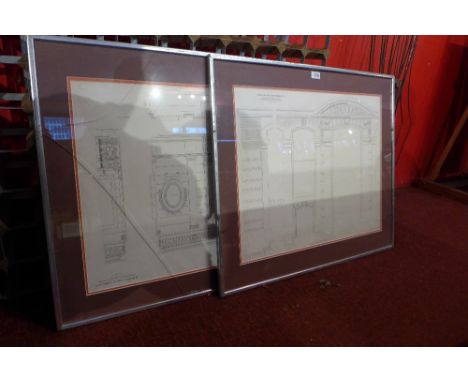 A pair of architectural prints titled 'Examples of Building Construction' 