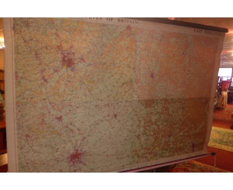 A vintage map depicting the land utilization survey of the east midlands, dating to the 1930's including Nottingham and Leice