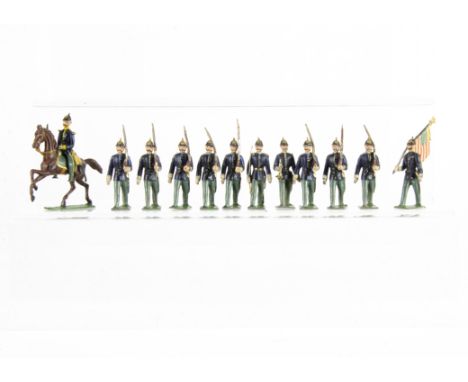 Noris 45mm scale marching 19th Century US infantry, complete with mounted and foot officers, bugler and flagbearer, G-VG, one