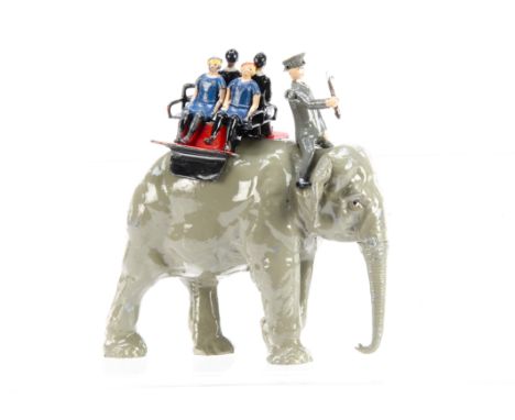Britains Zoo Elephant Ride set, seated children (4), and keeper, with howdah, elephant with cracked trunk, keeper with small 