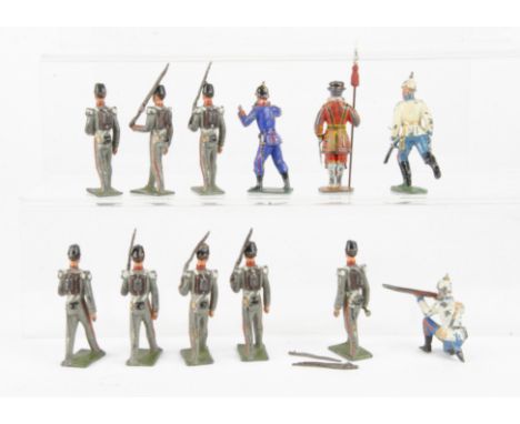 A selection of 60mm scale Noris figures comprising of a Beefeater with replaced staff,  one solid and one hollow cast US 19th