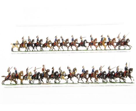 Lot of 28mm scale demi-ronde French 19th Century cavalry,  including Cuirassiers and light cavalry, (25), with a spare horse 