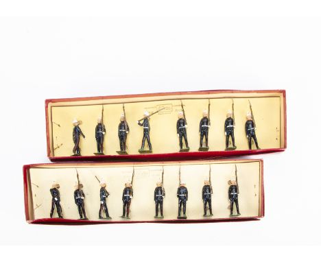 Britains post WW2 boxed sets 35 Royal Marines (marching at the slope), 8 piece sets, one bayonet tip missing, otherwise G, bo