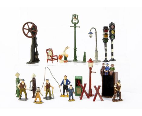 A selection of lead road maintenance and railway figures and accessories by Charbens and others, including Charbens road mend