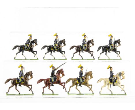 Noris 45mm scale 19th Century US Cavalry, complete with officer and bugler, one scabbard missing, others VG, (8)