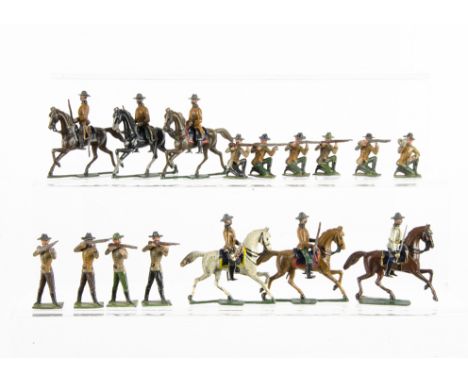 Noris 48mm scale Boer Cavalry (6) and Infantry (10), complete with mounted officer and both mounted and foot buglers, G-VG, o