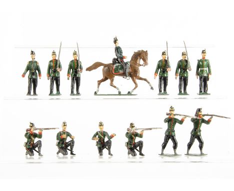 Noris 60mm scale Bavarian 19th Century troops, officers (2) with marching (5) and fighting (6) men, generally G, mounted offi