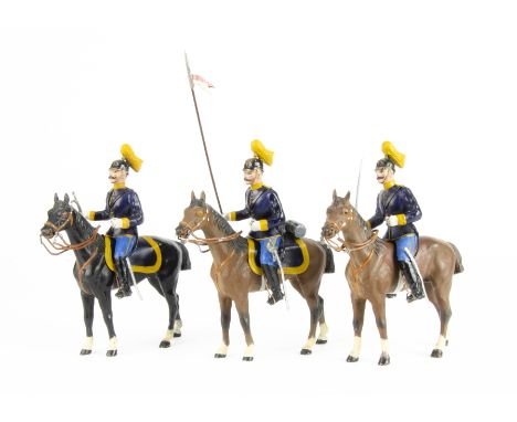 Heyde very large (150mm overall height) US Cavalry,  Trooper, Bugler and Officer, probably 120mm scale, bugler missing top pa