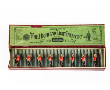 Britains boxed set 213 Highland Light Infantry, generally G, minor wear to arms and 2 chests, box complete though worn,