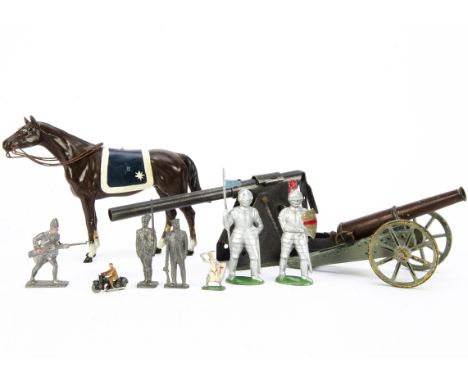 Modern copy of a German-made 130mm hollow metal horse with Unity GB fort guns (2), German-made Field Gun, possibly Marklin 2n