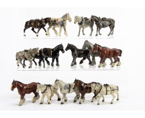 Lot of hollow cast lead Shire and cart horses mainly Britains but also Hill, Charbens, Crescent, Cherilea etc, F-G, (Britains