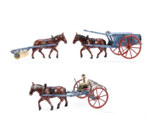 French made - probably Louis Roussy - horse-drawn farm vehicles comprising Tumbrel,  VG, complete with rave and rear gate, gr