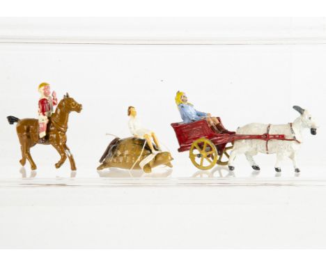 Taylor &amp; Barrett rare pull along string version of Girl riding Tortoise Zoo ride set,  VG, Moko boy riding Pony, Charbens