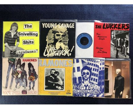 Punk - 8 x 7" Single Records: The Snivelling Shits - Isgodaman?, Ultravox! - Young Savage, The Nosebleeds - Ain't Bin To No M