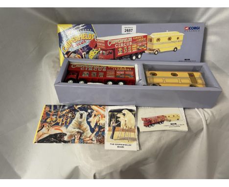 A BOXED CORGI FODEN CLOSED POLE TRUCK WITH CARAVAN WITH REPLICA CHIPPERFIELDS CIRCUS POSTER NUMBER 97888 