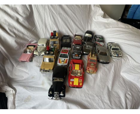 SIXTEEN UNBOXED 1:24 SCALE DIECAST VEHICLES - MOSTLY BURAGO 