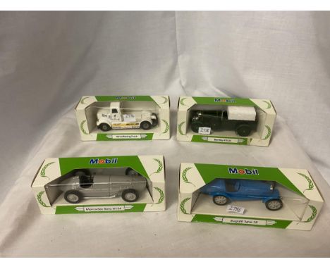 FOUR CORGI MOBIL PERFORMANCE CARS COLLECTION DIECAST CARS - BUGATTI TYPE 35, MERCEDES BENZ W154, BENTLEY 4.5 LTR AND VOLVO RA