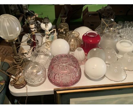 A LARGE COLLECTION OF GLASS LAMP SHADES 