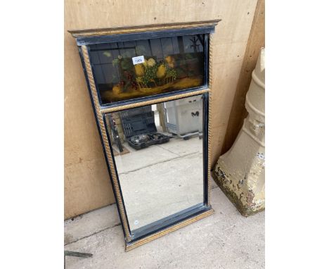 A DECORATIVE WOODEN FRAMED BEVELED EDGE MIRROR 
