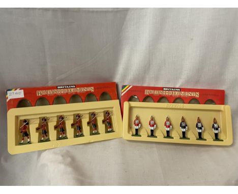 TWO BOXED BRITIANS BRITISH REGIMENTS SIX PIECE MODEL SOLDIER SETS - BLACK WATCH HIGHLANDERS NUMBER 7235 AND THREE LIFEGUARDS 