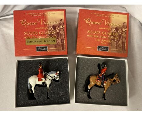 TWO BOXED BRITAINS SCOTS GUARDS INDIVIDUAL HORSE MOUNTED MODEL SOLDIERS - NUMBERS 5993 AND 40205 - FROM THE QUEEN VICTORIA PR