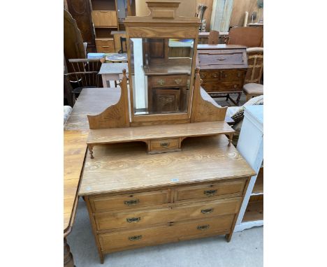 A VICTORIAN ASH DRESSING CHEST WITH MIRROR, 42" WIDE 