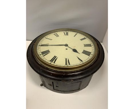A RAILWAY STYLE WALL CLOCK WITH ENAMEL FACE AND ROMAN NUMERALS 