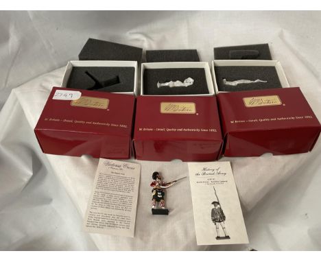 THREE BOXED BRITIANS REDCOATS INDIVIDUAL MODEL SOLDIERS -  NUMBERS 43013C, 43016 AND 43108C 