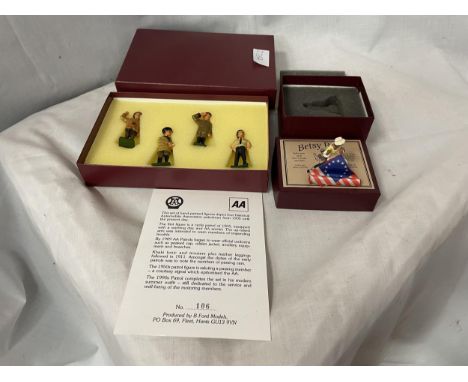 A BOXED BRITIANS AA PATROLMEN FOUR PIECE MODEL FIGURE SET AND A BETSY ROSS FIGURE NUMBER 5990 