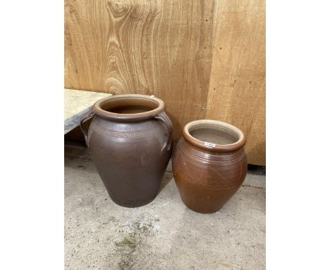 TWO LARGE CERAMIC STONEWARE PLANTERS 