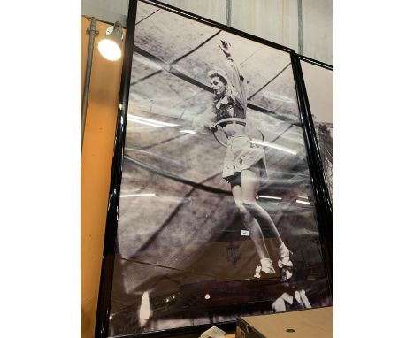 A VERY LARGE KODAK BLACK AND WHITE FRAMED 1940'S/1950'S PRINT OF A FEMALE CIRCUS PERFORMER 156CM X 106CM 
