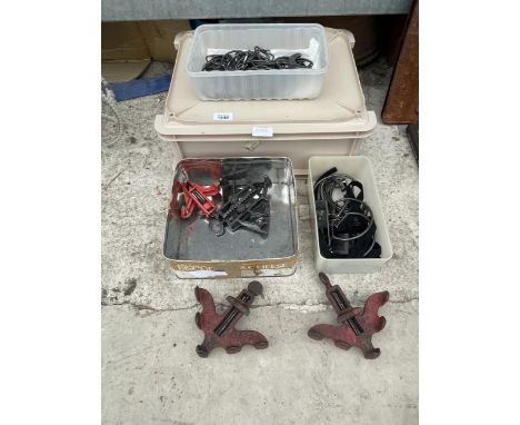 AN ASSORTMENT OF ENGINEERS TOOLS TO INCLUDE VICES, PLIERS ETC 