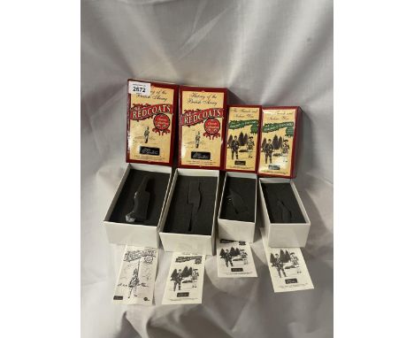 FOUR BOXED INDIVIDUAL BRITIANS SOLDIERS OF THE RED COATS AND BLUE COATS MODEL SOLDIERS NUMBERS 43099, 47000, 47001 AND 47004 