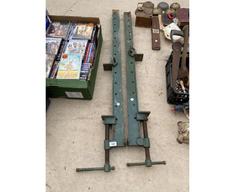 A PAIR OF LARGE VINTAGE SASH CLAMPS 