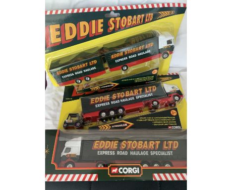 THREE BOXED CORGI WAGONS TO INCLUDE A SCANIA CAB AND CLOSE COUPLE TRAILER TY86623, A VOLVO CAB AND CURTAINSIDE TRAILER TY9914