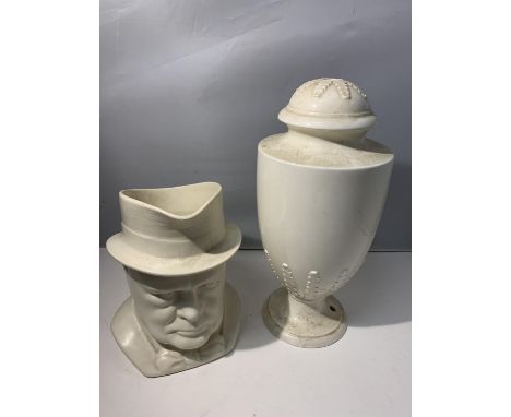 A MEAKIN 1941 WINSTON CHURCHILL TOBY JUG AND A WEDGWOOD LAMP BASE (NO ELECTRICS) 