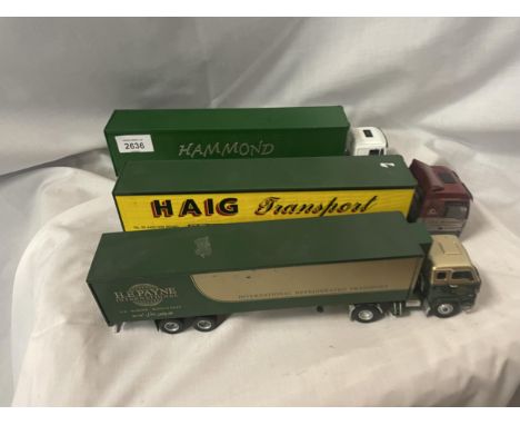 THREE UNBOXED CORGI CLASSIC MODERN TRUCKSA MAN - HAMMOND, A VOLVO WITH TRAILER - HE PAYNE AND A MAN WITH HAIG TRANSPORT TRAIL