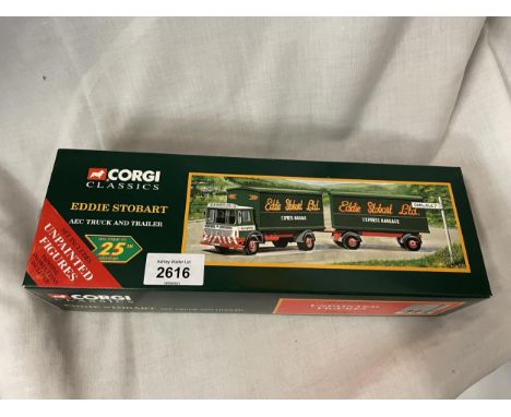 A NEW AND BOXED CORGI CLASSICS EDDIE STOBART AEC TRUCK AND TRAILER TO INCLUDE UNPAINTED FIGURES 