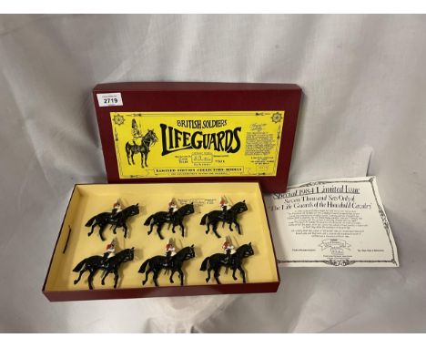 A BOXED BRITIANS LIFEGUARDS SIX PIECE HORSE MOUNTED MODEL SOLDIER SET NUMBER 5184 - LIMITED EDITION 835/6000 
