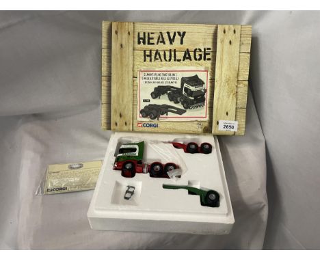 A BOXED LIMITED EDITION CORGI CLASSIC HEAVY HAULAGE 1:50 SCALE SCANIA TOP-LINE TRACTOR UNIT SINGLE AND DOUBLE AXLE JEEP DOLLY