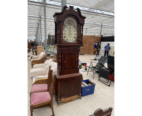 A VICTORIAN MAHOGANY LONGCASE CLOCK WITH PAINTED MOON DIAL 