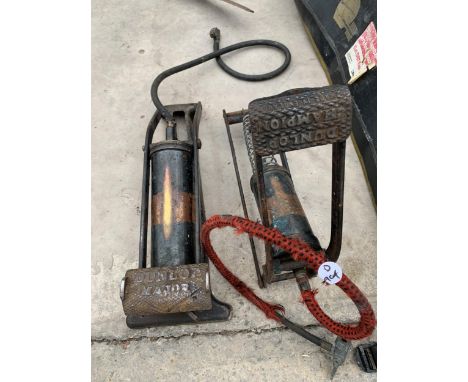 TWO VINTAGE FOOT PUMPS TO INCLUDE A DUNLOP MAJOR AND A DUNLOP CHAMPION 