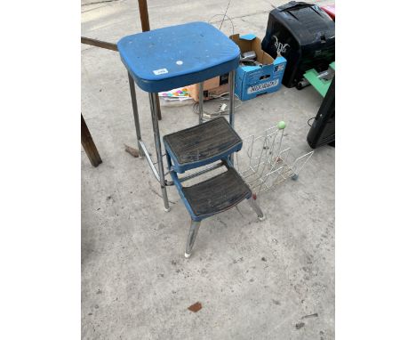 A RETRO PRESTIGE KITCHEN STEP STOOL AND A RETRO MAGAZINE RACK 