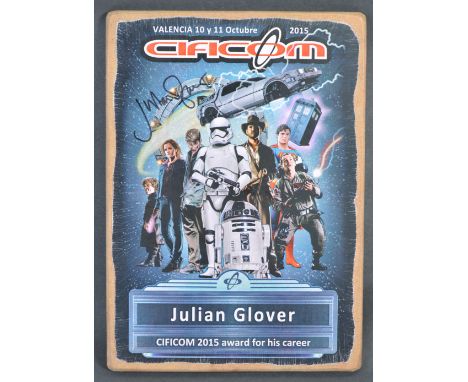 Private Collection of Julian Glover - Julian Glover's own ' Cificom ' Career Award presentation plaque. The plaque of wooden 