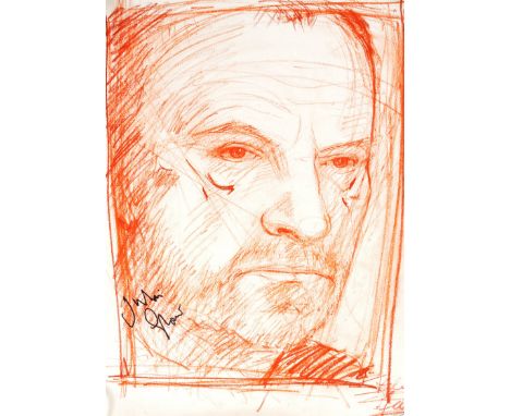 Private Collection of Julian Glover - a unique personally owned pastel sketch / study of Mr Glover. The piece drawn in brown,