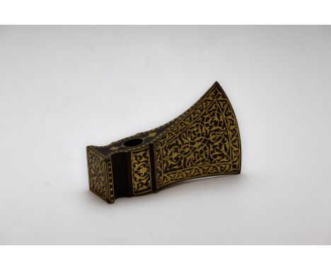 A Rare Islamic Qajar Battle Axe with Gold Inlay.Approximately 14 x 9cm 