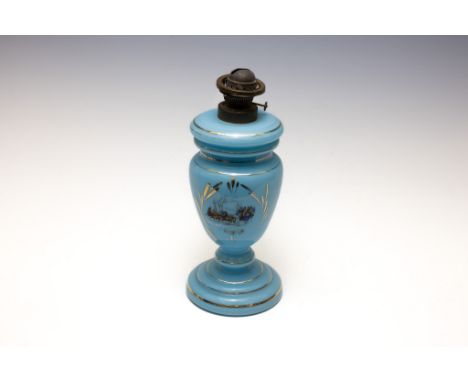 A Victorian Blue Opaline Oil Lamp from the 20th Century.H: Approximately 36cm 