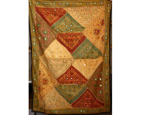 TWO ISLAMIC TEXTILES, both with stitched in mirrored sections, 150cm x 100cm and 100cm x 95cm.