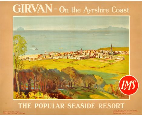 Original vintage LMS railway travel poster advertising Scotland - "Girvan - On the Ayrshire Coast. The Popular Seaside Resort