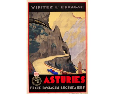 Original vintage travel advertising poster in French to promote tourism to Spain: Visit Spain – Asturias – Beautiful and Lege